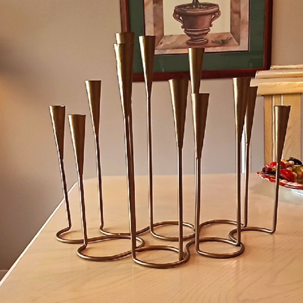 Rare Vintage 1960's Bronze 12 Candlestick Holder. Mid Century Modern Centerpiece